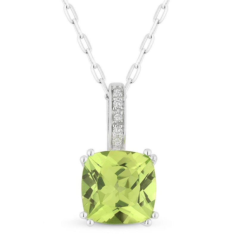 Madison L 14k White Gold Peridot Cushion Cut Drop Pendant