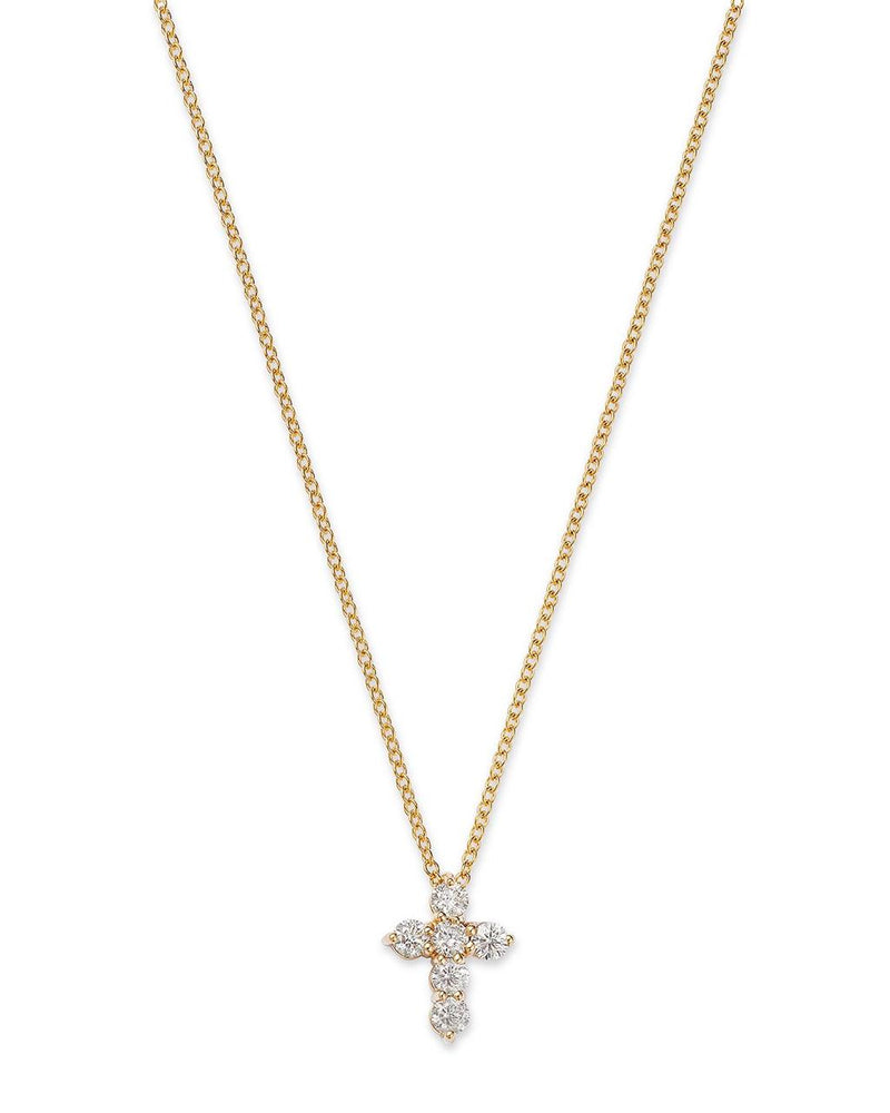 Davis Classics 14k Yellow Gold Adjustable Diamond Cross Pendant Necklace