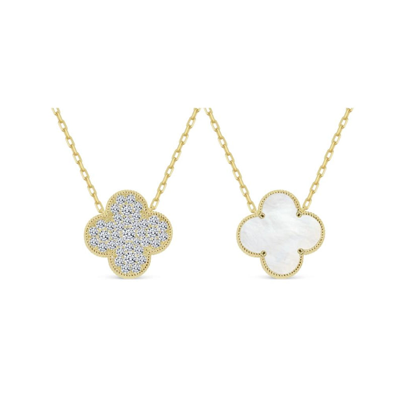 Madison L 14k Yellow Gold Reversible Clover Pendant Necklace with Mother of Pearl and Diamond Accents