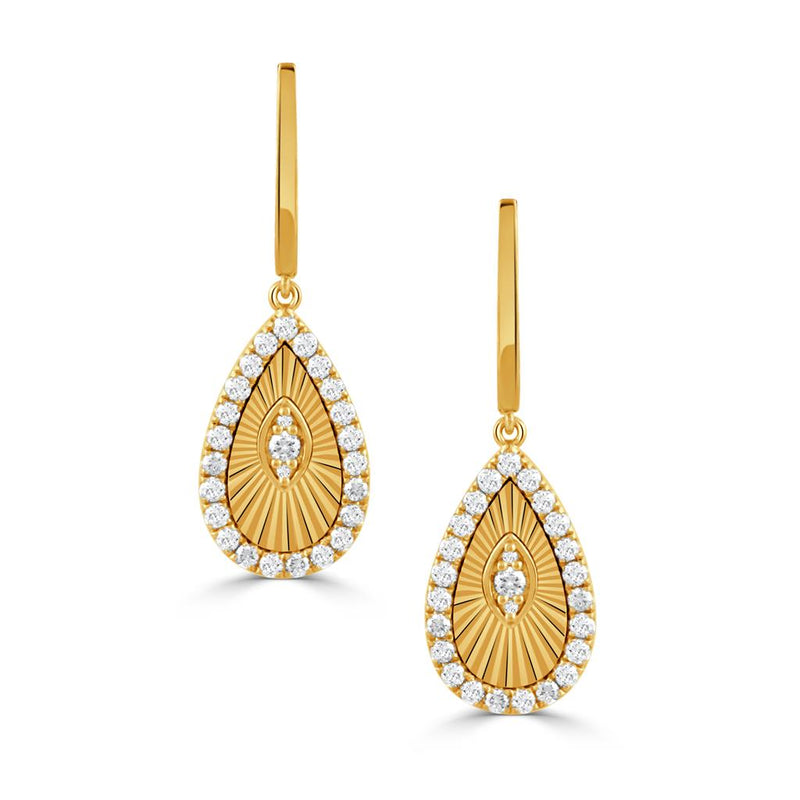 Doves 18k Yellow Gold Helios Collection Teardrop Sunburst Diamond Drop Earrings