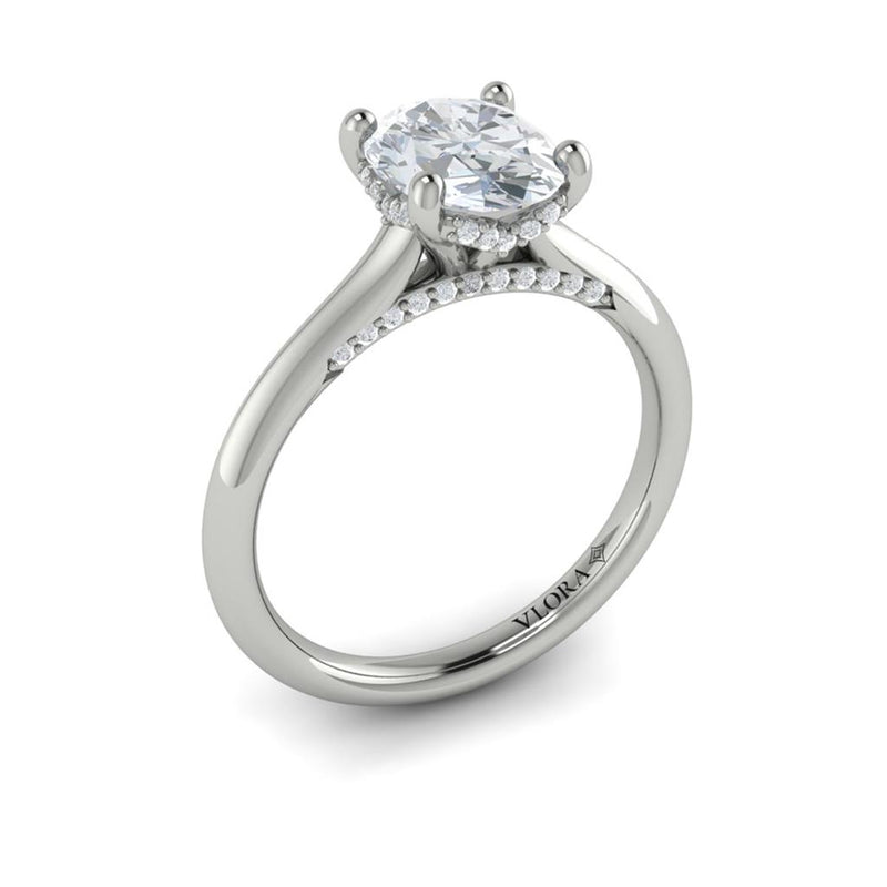 Vlora Platinum Solitaire Collection Cathedral Oval Diamond Engagement Ring Setting