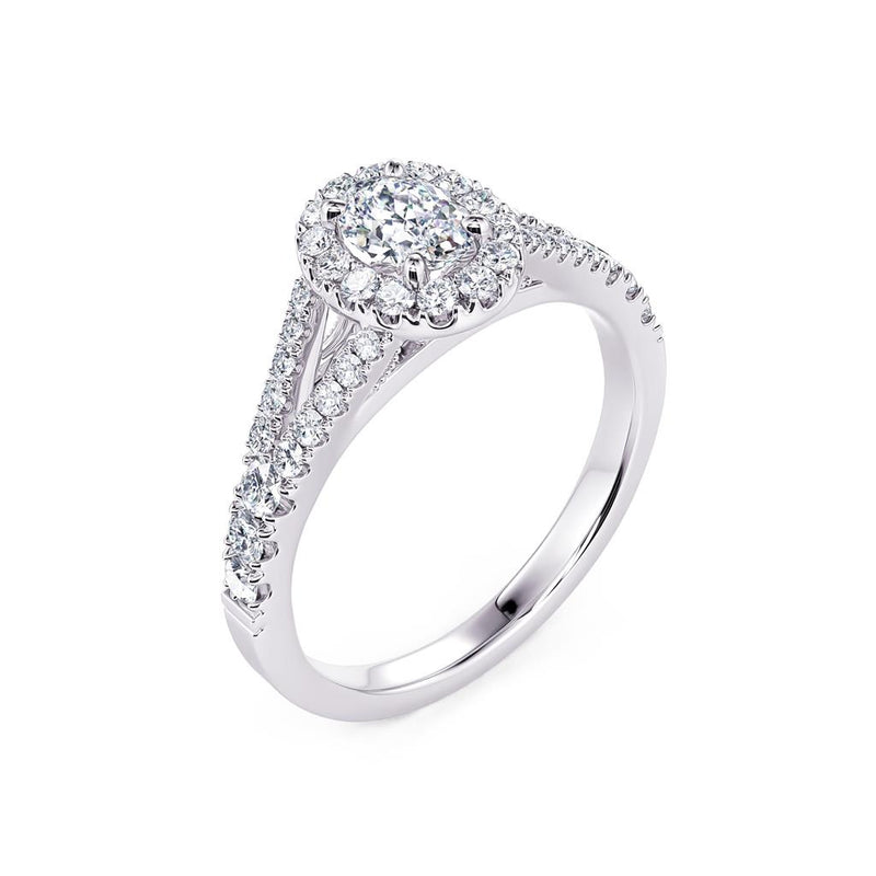 Davis Classics Proposal Ready Halo Split Shank Diamond Engagement Ring in 14k White Gold.