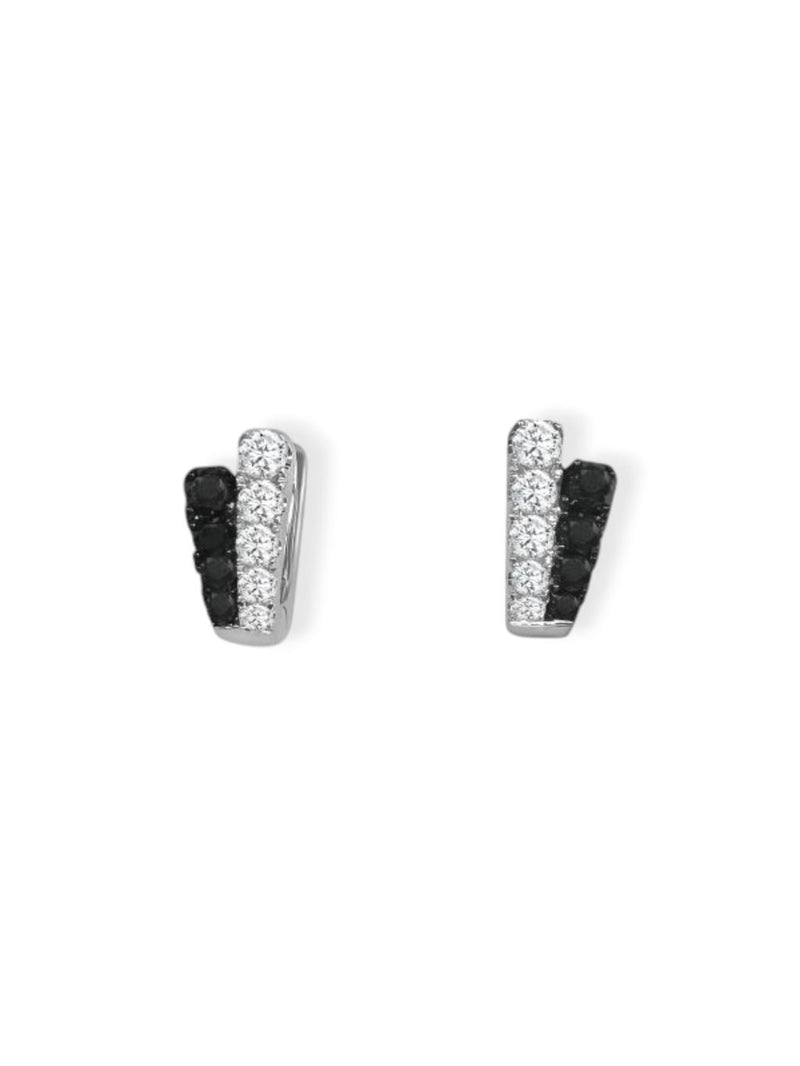 Frederic Sage 14k White Gold Deco Black and White Diamond Huggie Hoop Earrings