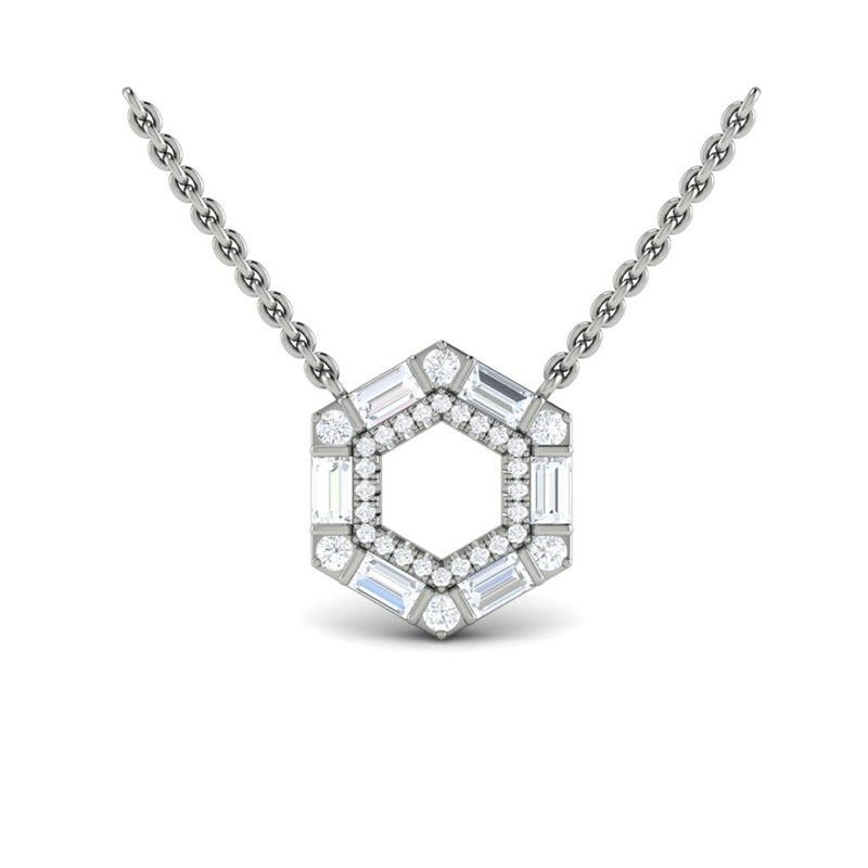 Vlora 14k White Gold Karina Collection Open Double Hexagon Halo Diamond Pendant Necklace