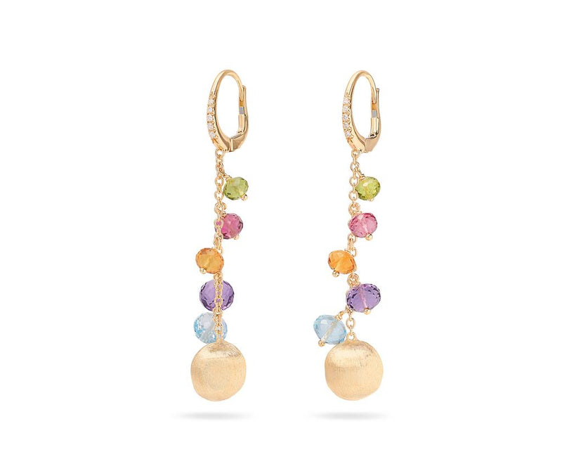 Marco Bicego 18k Yellow Gold Africa Gemstone Collection Multicolored Gemstone and Diamond Dangle Earrings