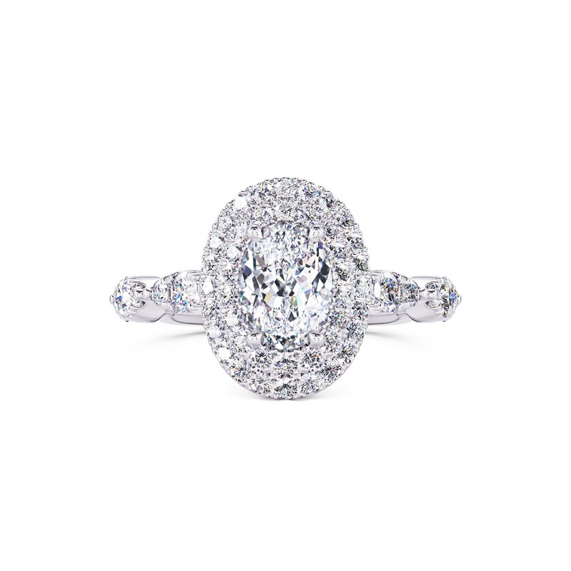 Davis Classics Proposal Ready Double Halo Sidestone Diamond Engagement Ring in 14k White Gold.