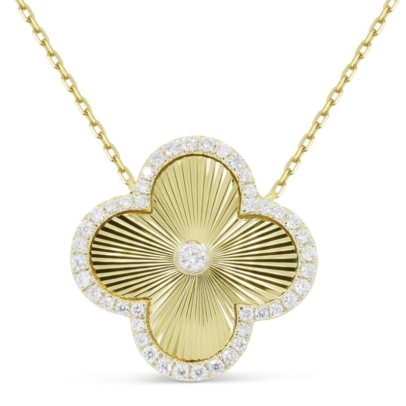 Madison L 14k Yellow Gold Adjustable Clover Sunburst Design Diamond Pendant Necklace