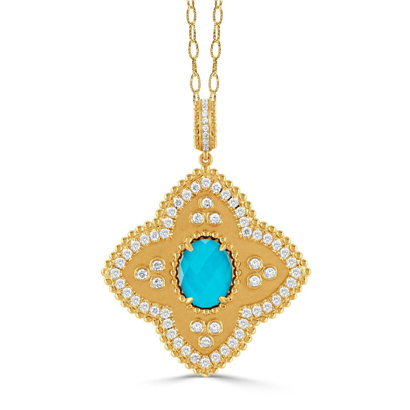 Doves Ravenna Collection Turquoise and Diamonds Floral Pendant