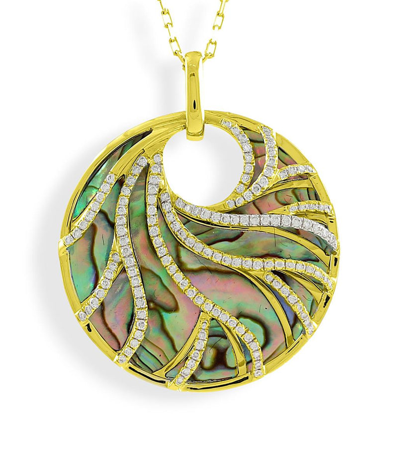 Frederic Sage 14k Yellow Gold Natural Shell Collection Venus Swirl Abalone and Diamond Pendant Necklace