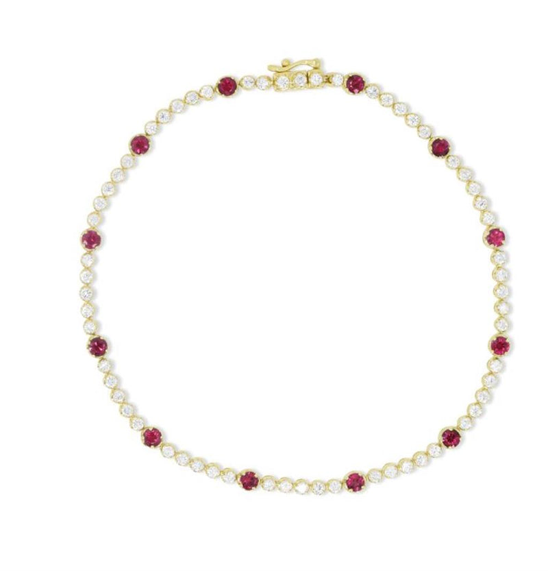 Madison L 14k Yellow Gold 7" Ruby and Diamond Tennis Bracelet