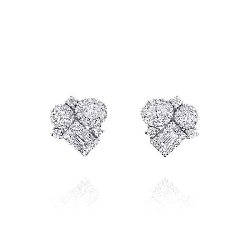 Yael 14k White Gold Mosaic Diamond Stud Earrings