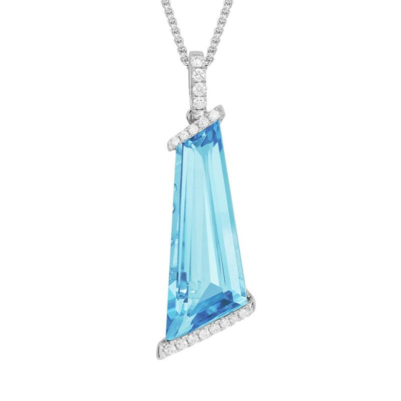 Davis Classics 14k White Gold Swiss Blue Topaz and Diamond Drop Pendant Necklace