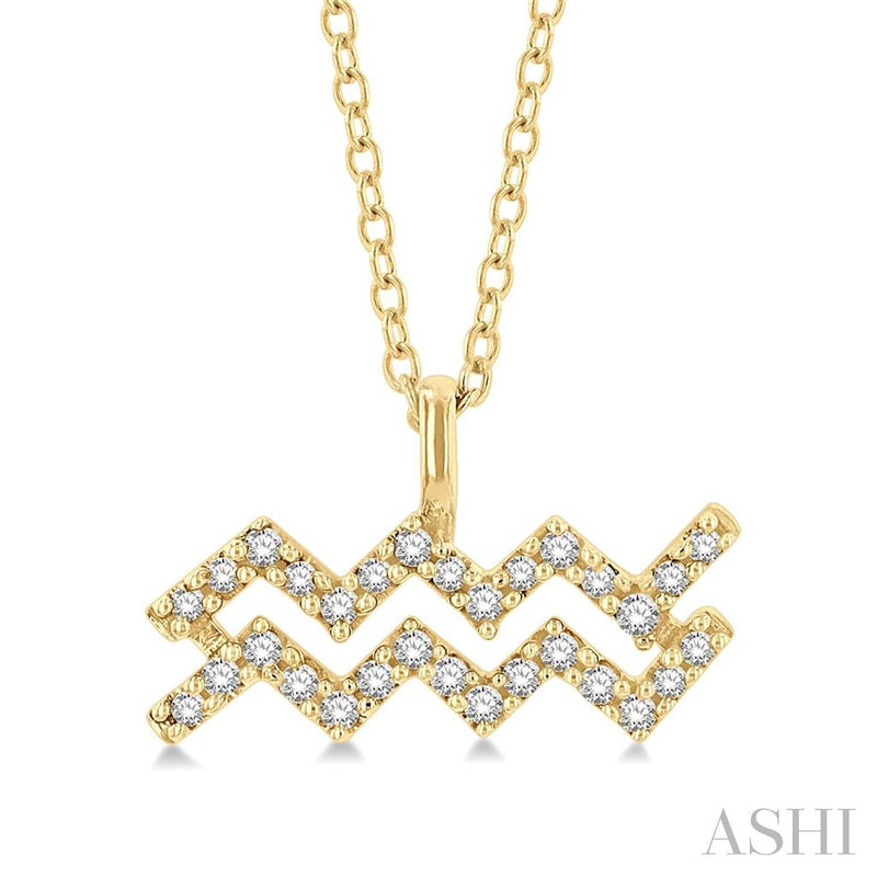 Davis Classics 14k Yellow Gold Diamond Aquarius Zodiac Necklace