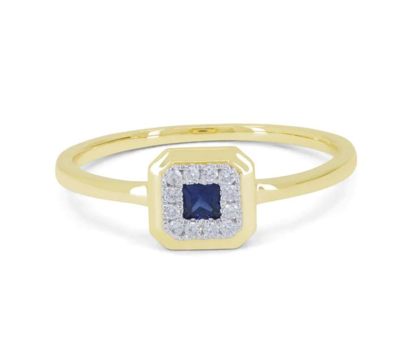 Madison L 14k Yellow Gold Halo Design Fashion Ring with Blue Sapphire