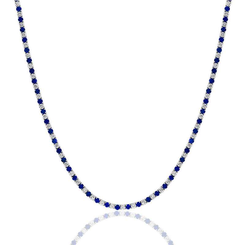 Davis Classics 14k White Gold Ceylon Blue Sapphire and Diamond Tennis Necklace