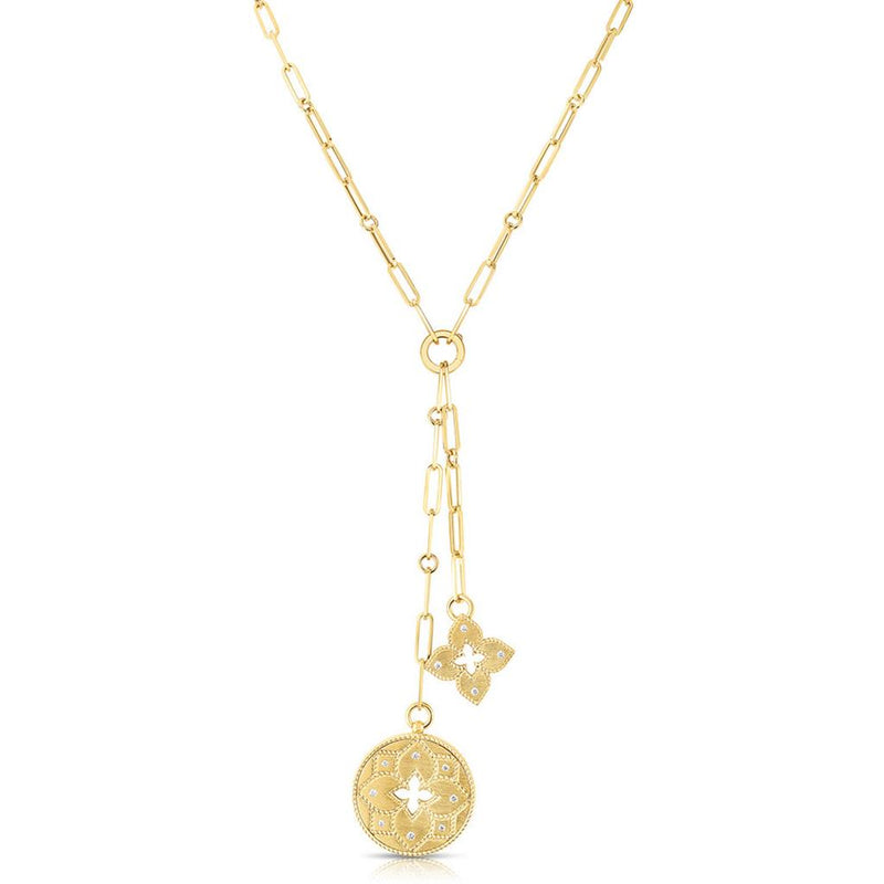 Roberto Coin 18k Yellow Gold Venetian Princess Collection Floral Double Medallion Pendant Necklace