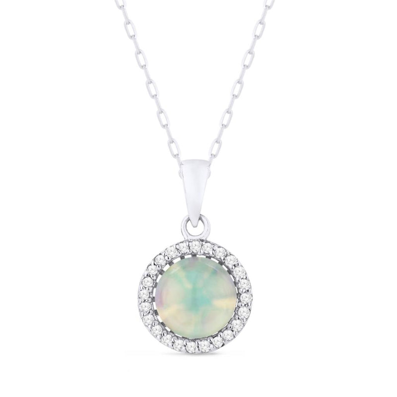 Madison L 14k White Gold Opal Halo Pendant Necklace