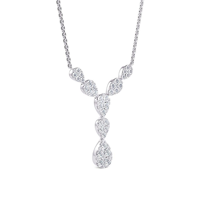 Davis Classics 14k White Gold Y-Style Tear Drop Diamond Pendant Necklace