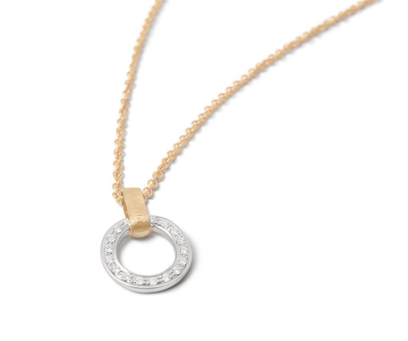 Marco Bicego 18k Yellow and White Gold Jaipur Gold Collection Open Circle Link Diamond Pendant Necklace