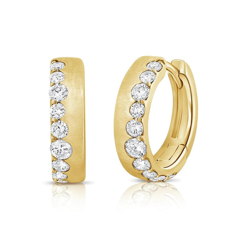 Davis Classics 14k Yellow Gold Floating Diamond Huggie Hoop Earrings