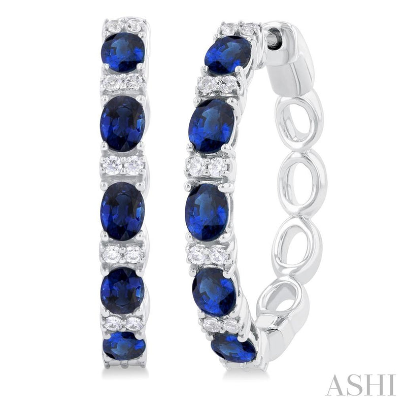 Davis Classics 14k White Gold Sapphire and Diamond Hoop Earrings