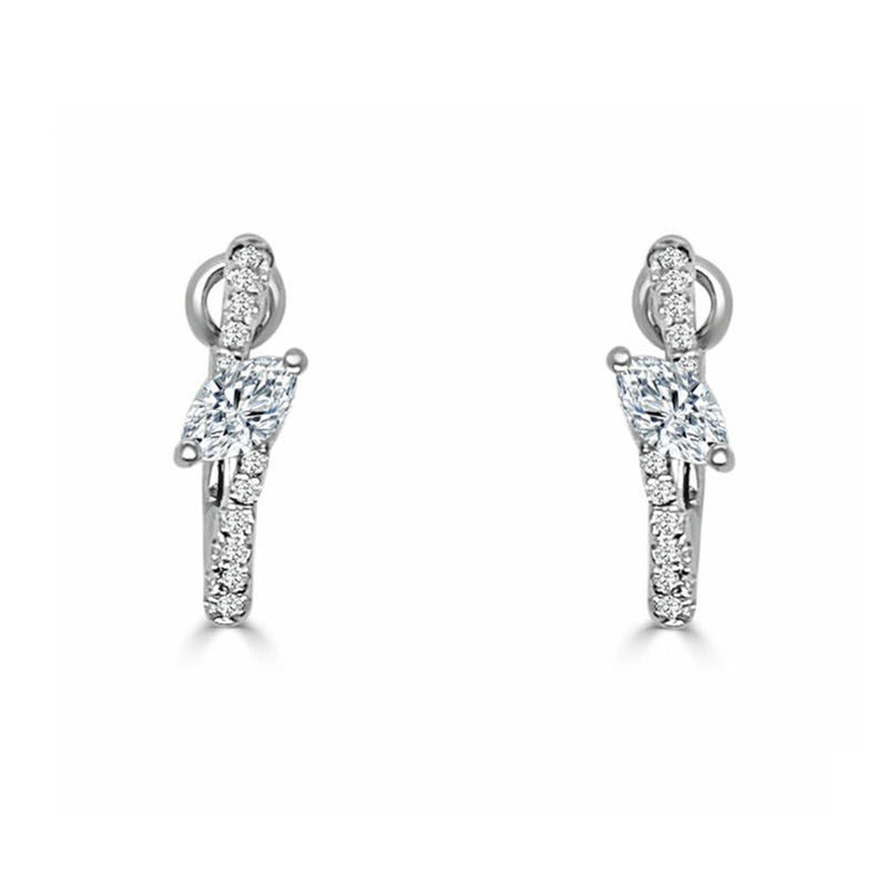 Frederic Sage 14k White Gold Marquise and Round Diamond Lightning Bolt Hoop Earrings