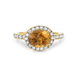 Charles Krypell 18k Yellow Gold Citrine and Diamond East/West Halo Ring