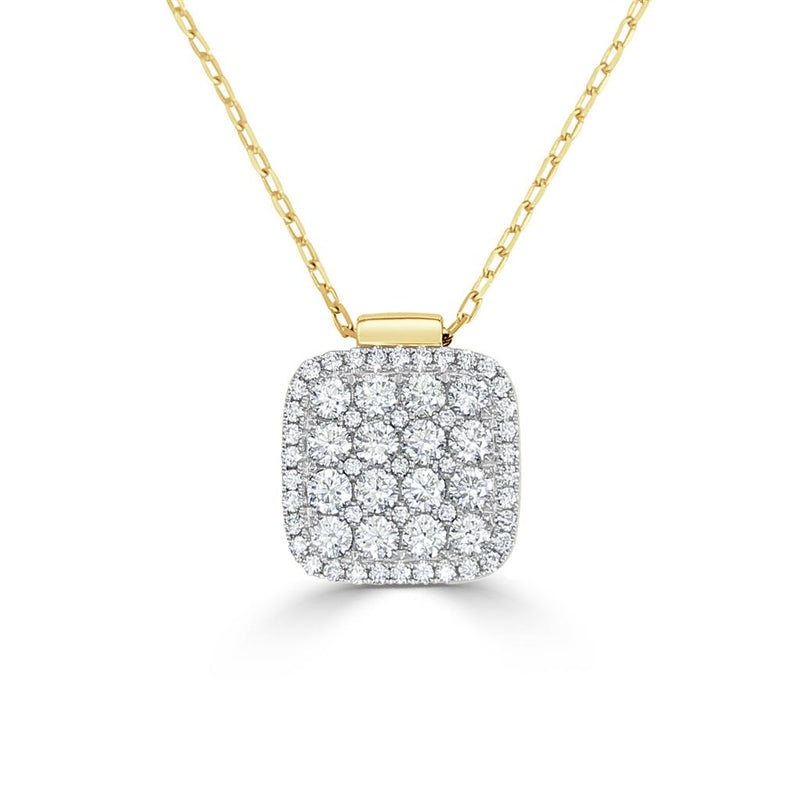 Frederic Sage 14k Yellow and White Gold Cushion Halo Diamond Pendant