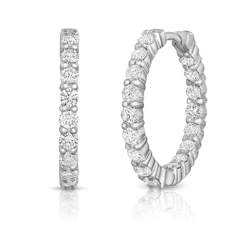 Roberto Coin 18k White Gold Medium In/Out Diamond Hoop Earrings