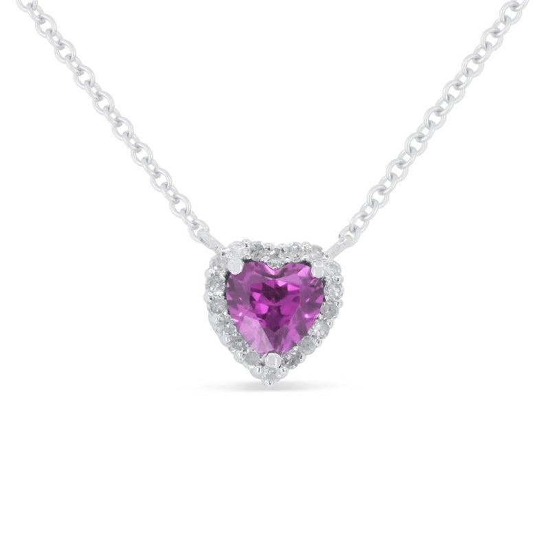 Madison L 14k White Gold Heart Halo Pink Sapphire Pendant Necklace