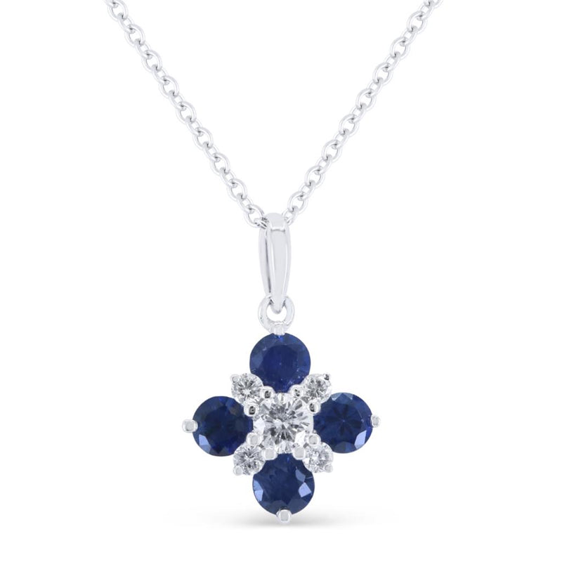 Madison L 14k White Gold Floral Design Blue Sapphire and Diamond Pendant