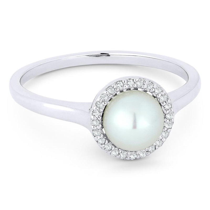 Madison L 14k White Gold Halo Design Pearl Fashion Ring