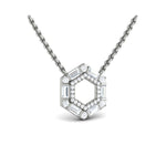 Vlora 14k White Gold Karina Collection Open Double Hexagon Halo Diamond Pendant Necklace