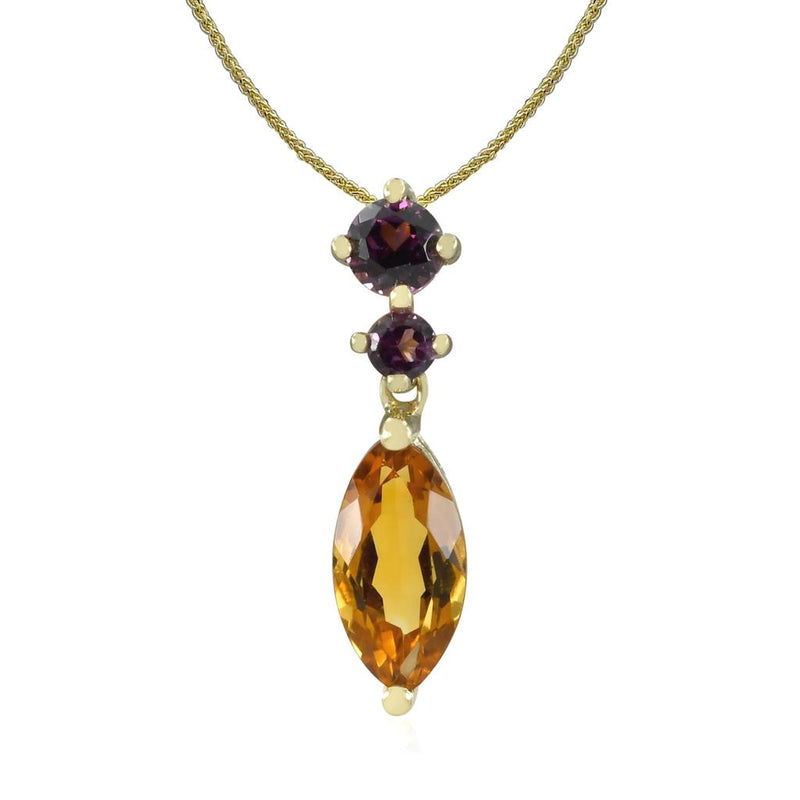 Davis Classics 14k Yellow Gold Citrine and Rhodolite Garnet Drop Pendant Necklace