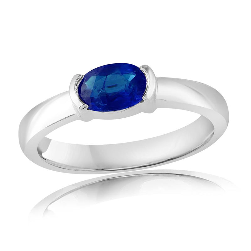 Davis Classics 14k White Gold East/West Station Ceylon Blue Sapphire Stackable Ring