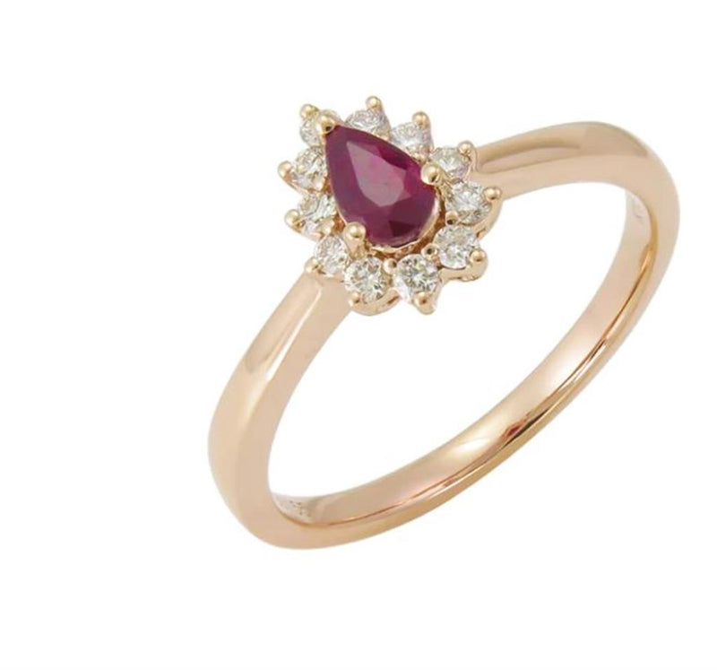 Davis Classics Ruby and Diamonds Halo Fashion Ring in 18k Yellow Gold