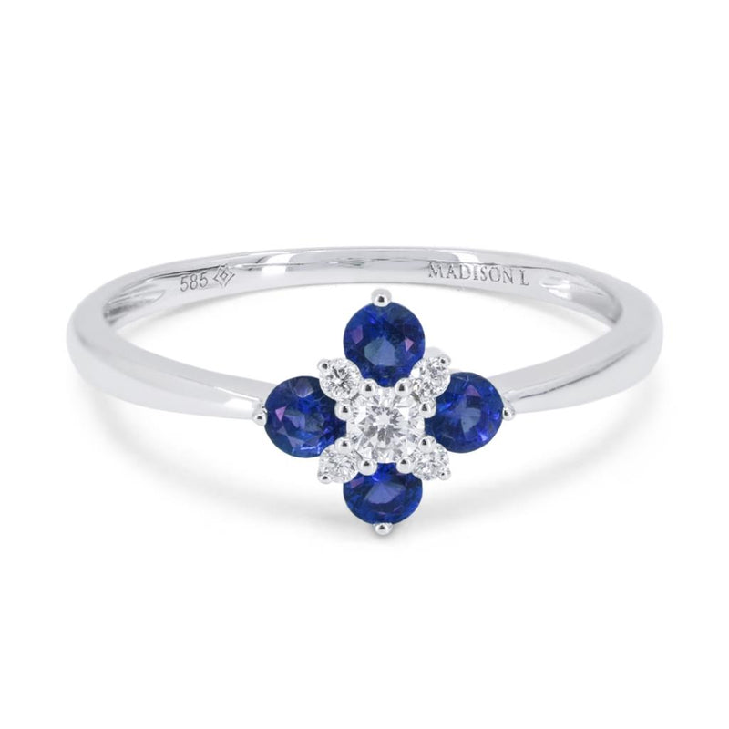 Madison L 14k White Gold Floral Design Blue Sapphire and Diamond Fashion Ring