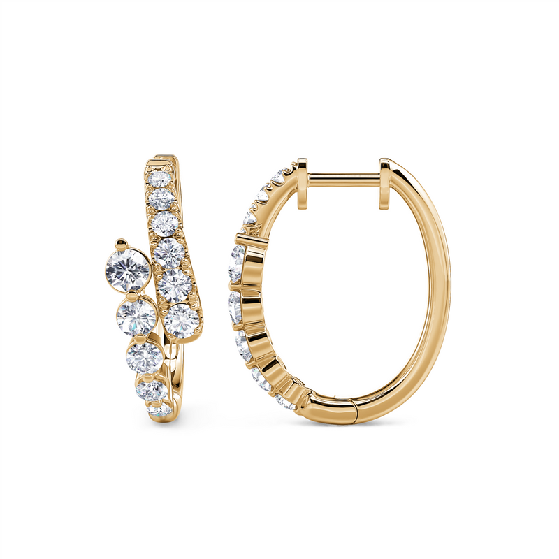 Davis Classics 14k Yellow Gold Bypass Design Diamond Hoop Earrings