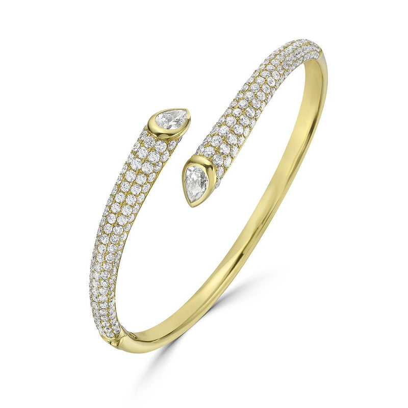 Charles Krypell 18k Yellow Gold Diamond Bypass Kick Cuff Bracelet