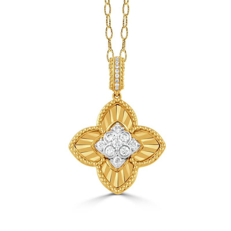 Doves 18k Yellow and White Gold Ravenna Collection Byzantine Floral Diamond Pendant