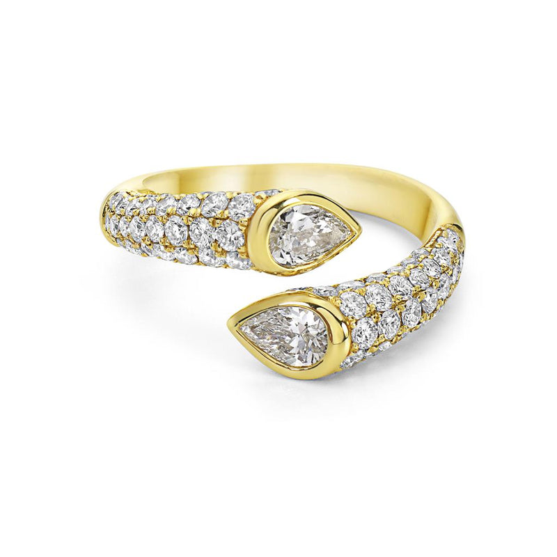 Charles Krypell 18k Yellow Gold Bypass Diamond Ring with Pear Cut Diamonds