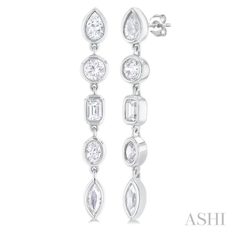 Davis Classics 14k White Gold Mixed Shape Diamond Drop Earrings