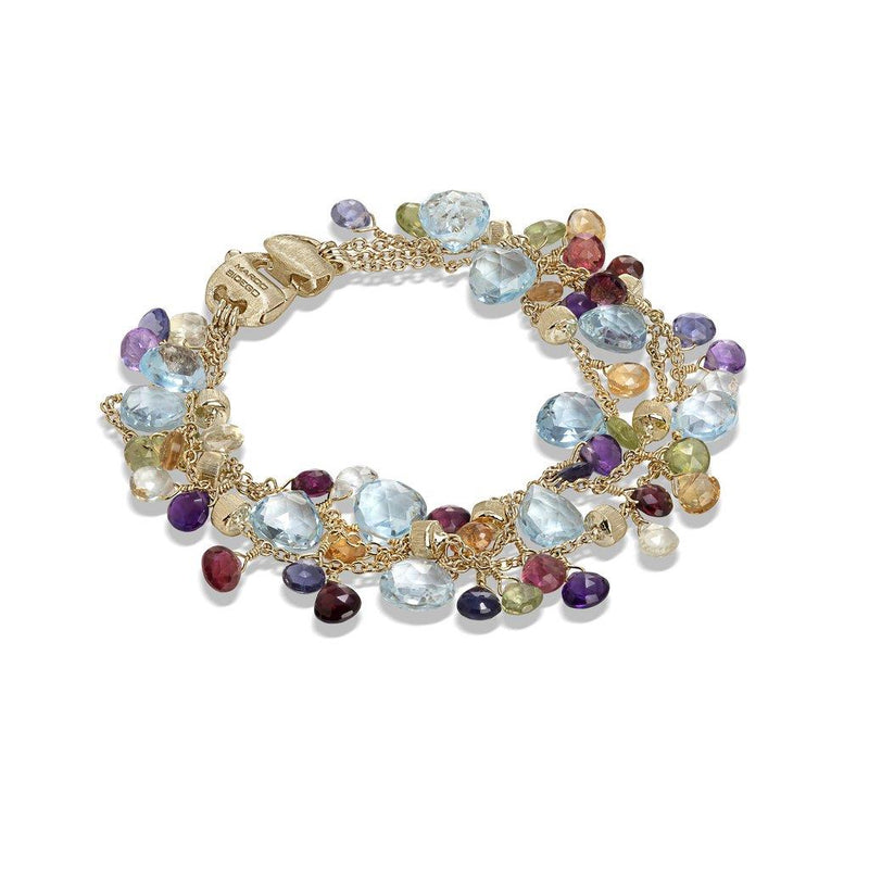 Marco Bicego 18k Yellow Gold Paradise Collection Triple Strand Mixed Gemstone Bracelet