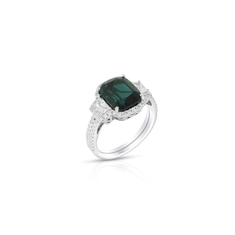 Yael Designs 18k White Gold Indicolite and Diamond Three-Stone Halo Fashion Ring