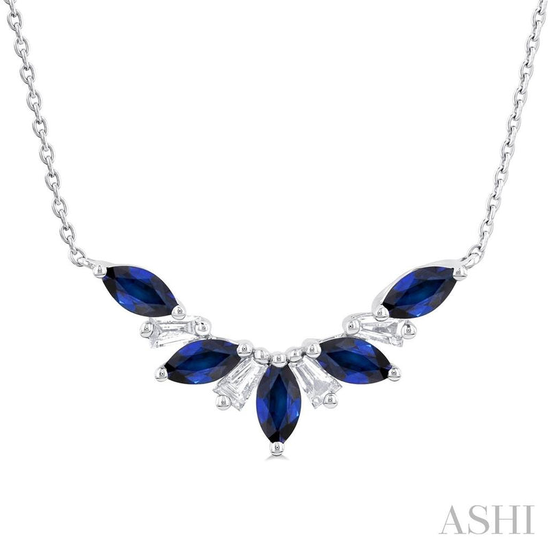 Davis Classics 14k White Gold Contour Sapphire and Diamond Bar Pendant Necklace