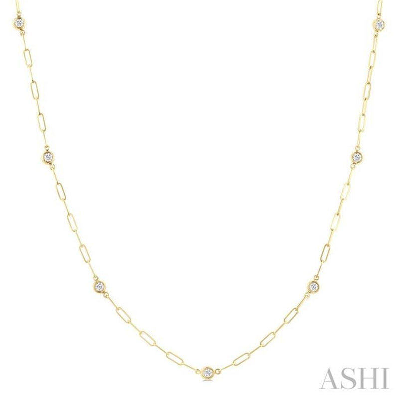 Davis Classics 14k Yellow Gold Diamond by the Yard Paperclip Necklace