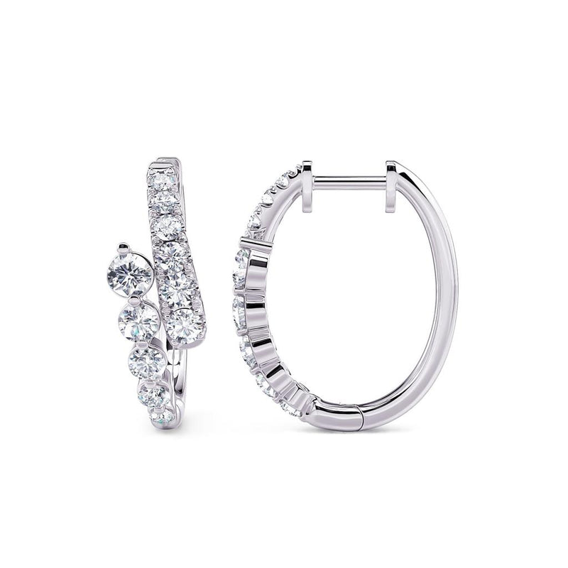 Davis Classics 14k White Gold Bypass Design Diamond Hoop Earrings