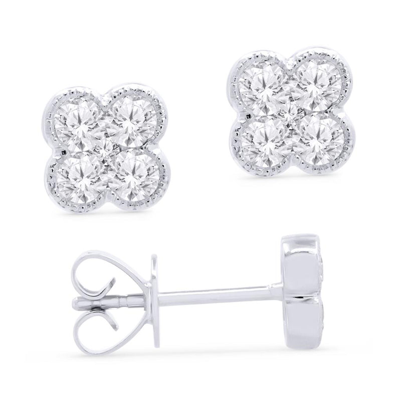 Madison L 14k White Gold Clover Design Diamond Stud Earrings