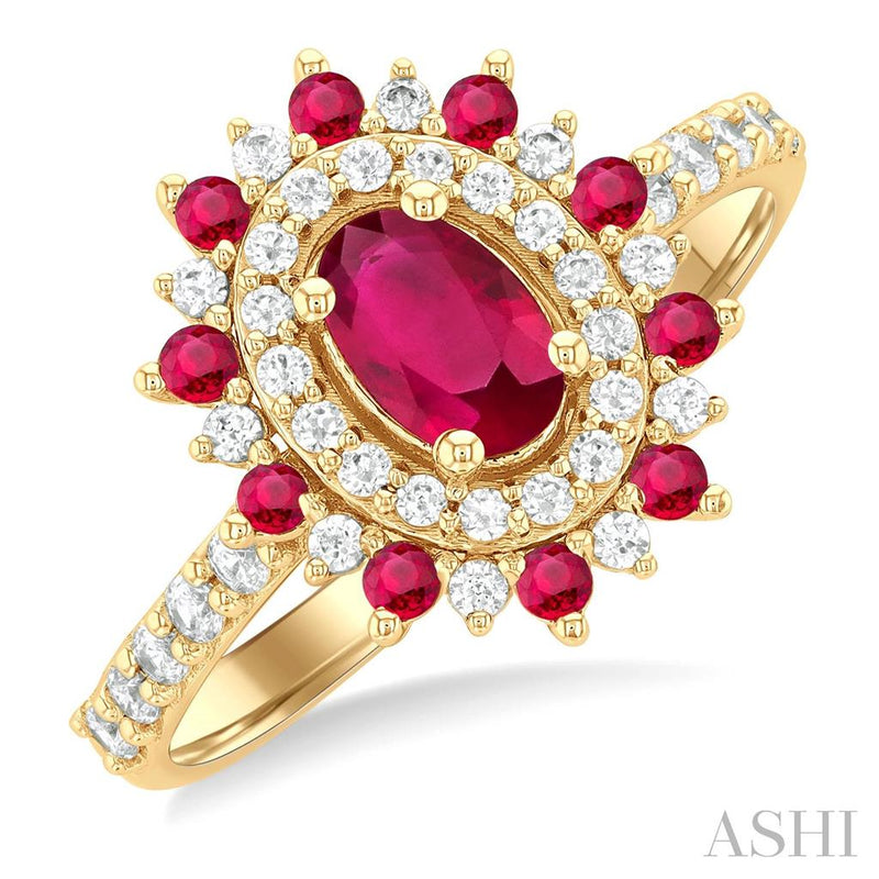 Davis Classics 14k Yellow Gold Vintage-Inspired Double Halo Ruby and Diamond Fashion Ring