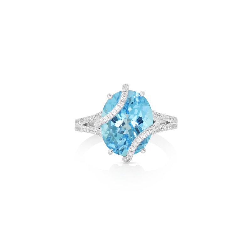 Yael Designs 14k White Gold Swiss Blue and Diamond Fashion Ring